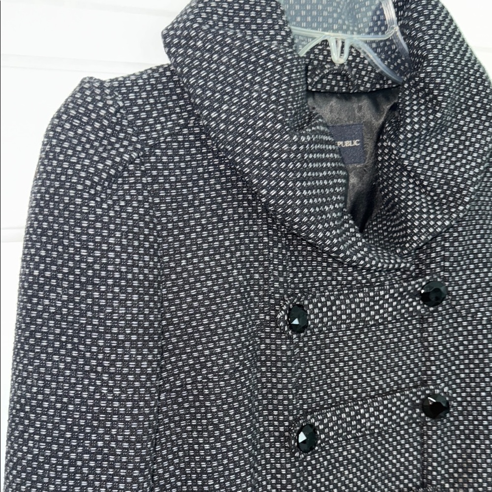 Banana Republic Black and White Pea Coat with Structured Shoulders
